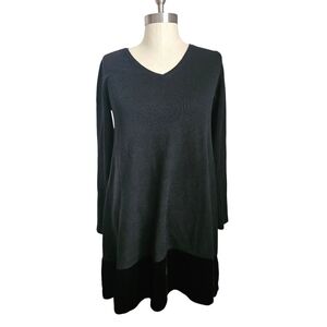 EILEEN FISHER V-Neck Merino Wool Velvet Trim Sweater / Dress | SZ S